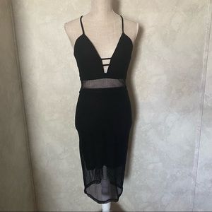 Bebe Mesh Lace Knit Chic Fitted Midi Cocktail Dress Size S